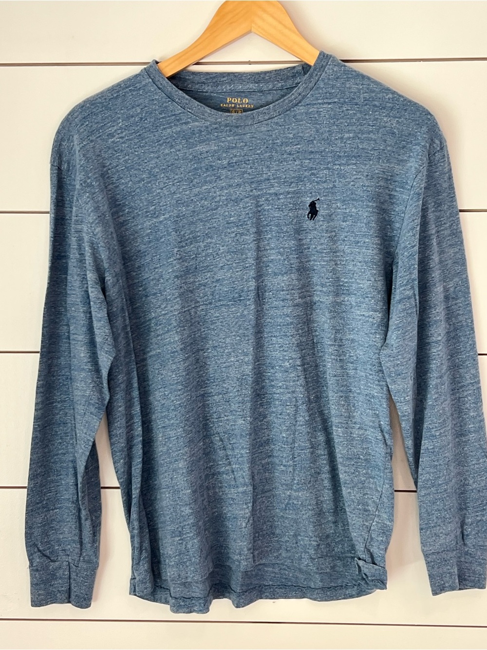 Polo by Ralph Lauren Heathered Blue Long Sleeve Crewneck Shirt 100% cotton